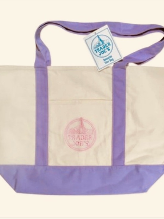 Trader Joes Handbags - Trader Joe's Cream Canvas Large Tote with Lavender Trim